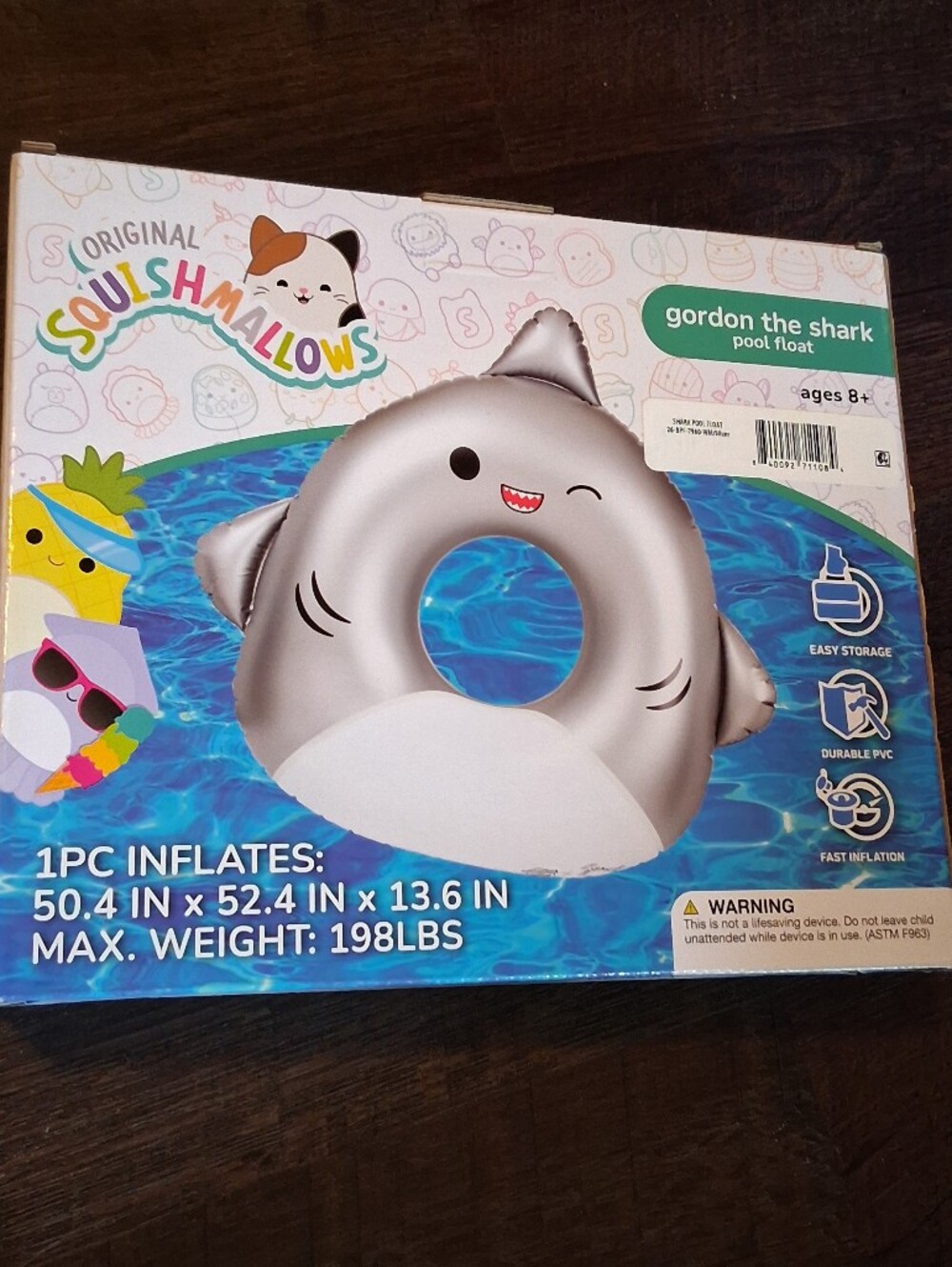 Squishmallows Gordon the Shark Pool Float - Silver and White